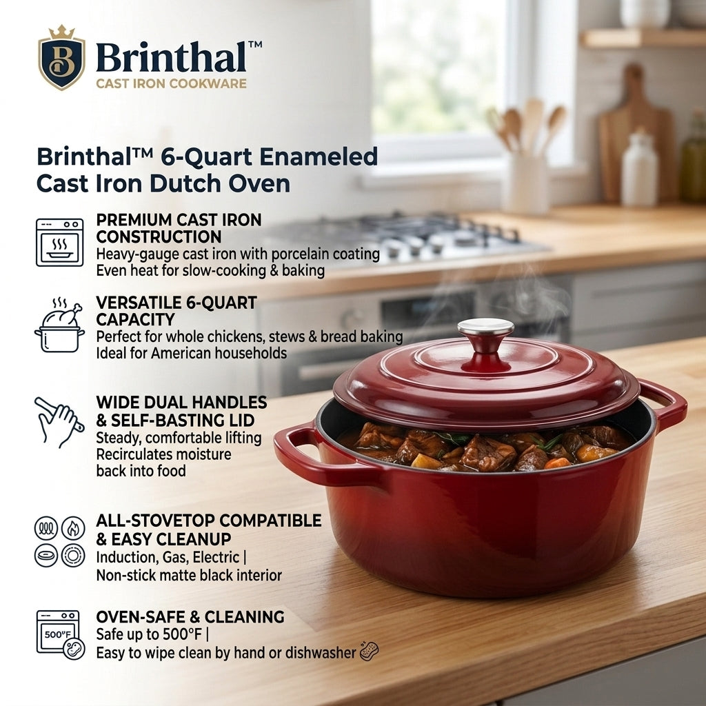 Brinthal™ Enameled Cast Iron Dutch Oven with Dual Handles
