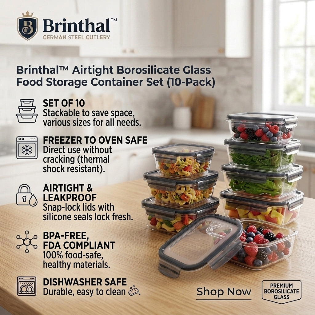 Brinthal™ Airtight Borosilicate Glass Food Storage Container Set