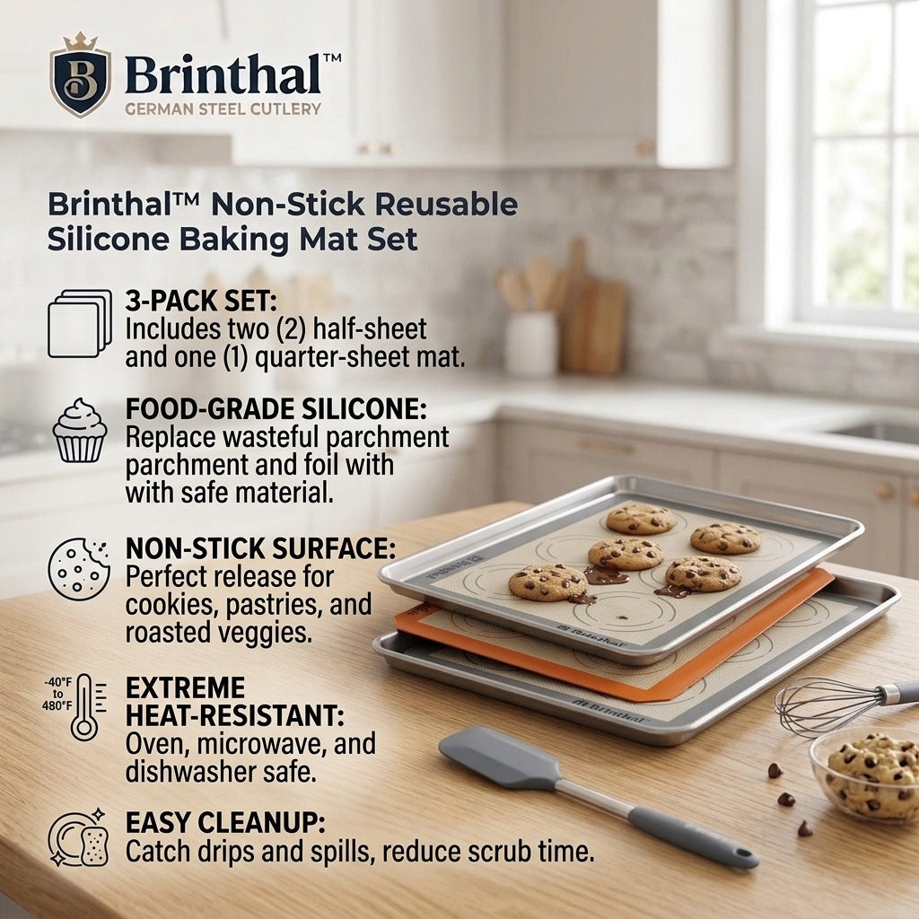 Brinthal™ Non-Stick Reusable Silicone Baking Mat Set